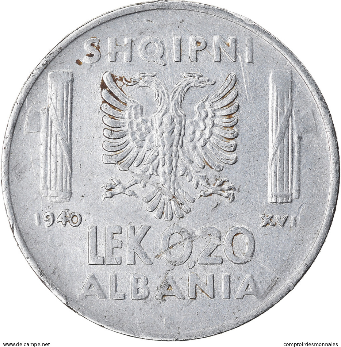 Monnaie, Albania, Vittorio Emanuele III, 0.20 Lek, 1940, Rome, TTB, Stainless - Albanien