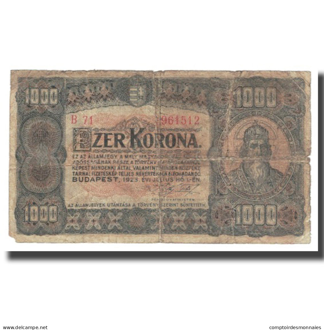 Billet, Hongrie, 1000 Korona, 1923, 1923-07-01, KM:66a, TB - Hongrie