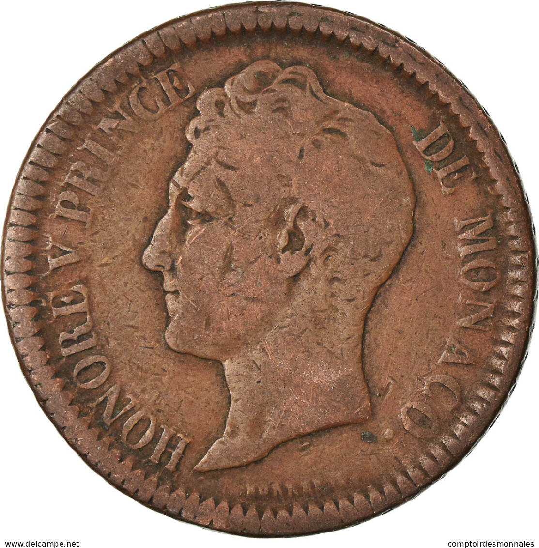 Monnaie, Monaco, Honore V, Decime, 1838, Monaco, TB, Cuivre, Gadoury:105 - Charles III.