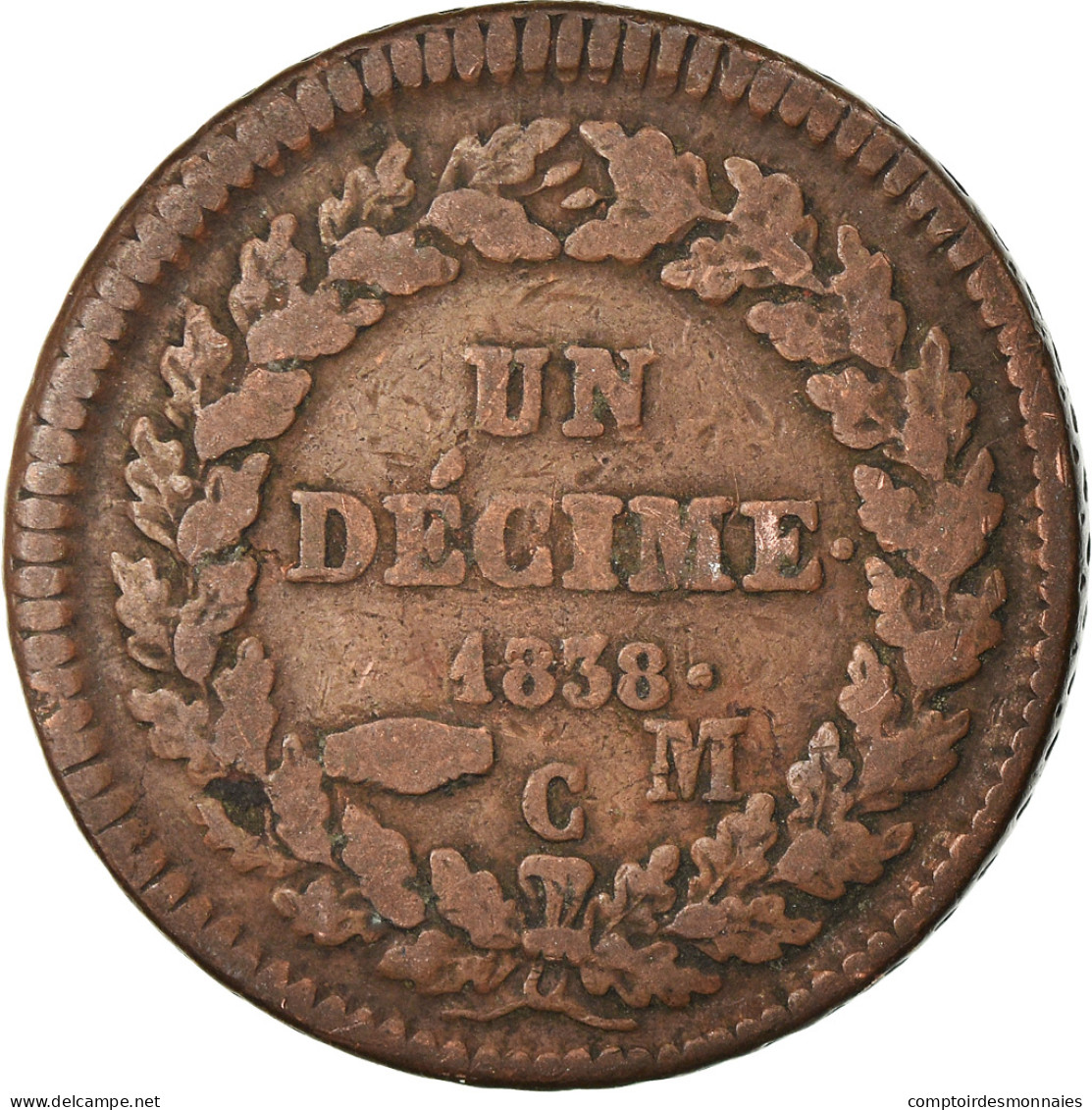 Monnaie, Monaco, Honore V, Decime, 1838, Monaco, TB, Cuivre, Gadoury:105 - Charles III.