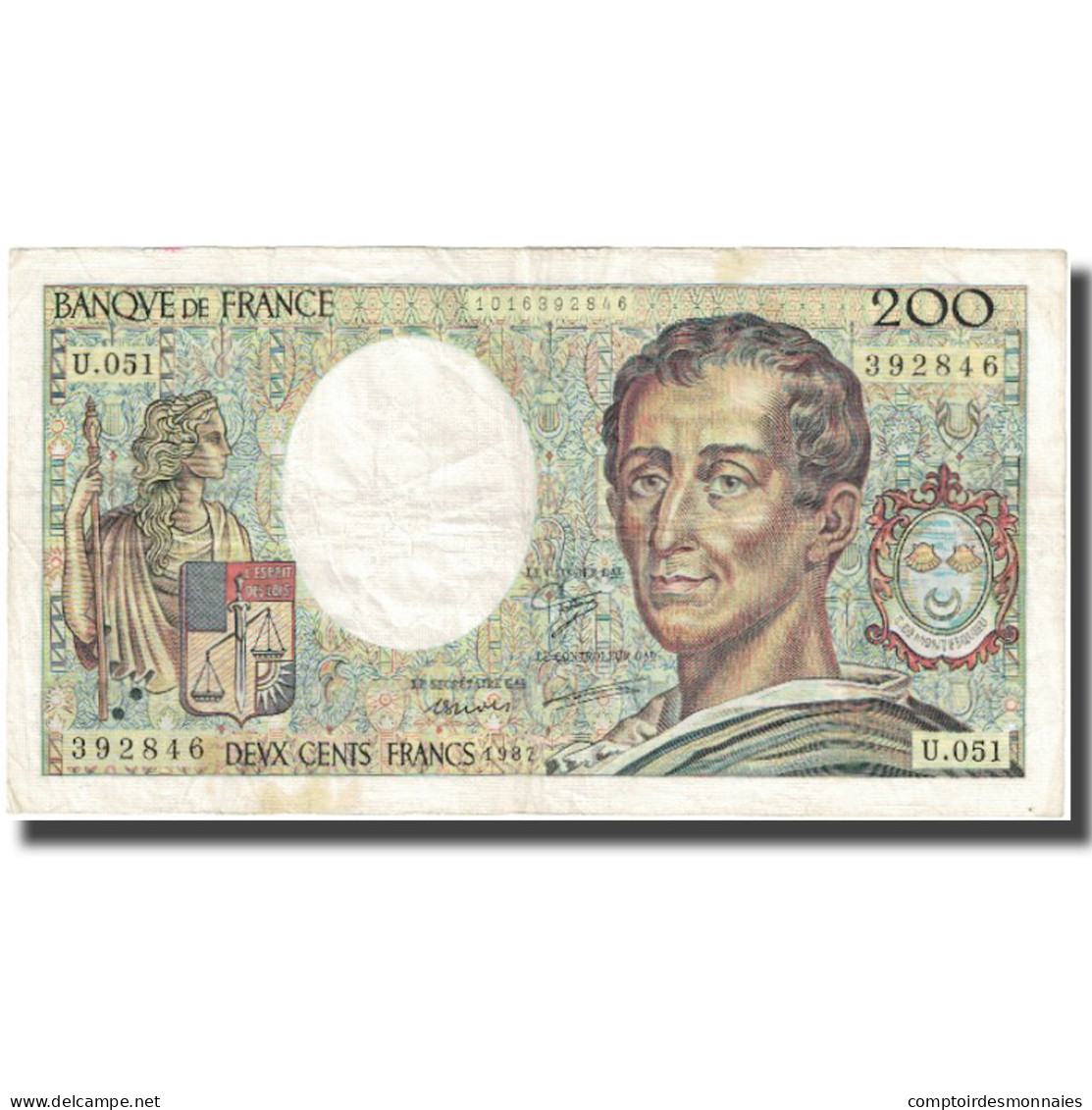 France, 200 Francs, Montesquieu, 1987, TB, Fayette:70.07, KM:155b - 200 F 1981-1994 ''Montesquieu''