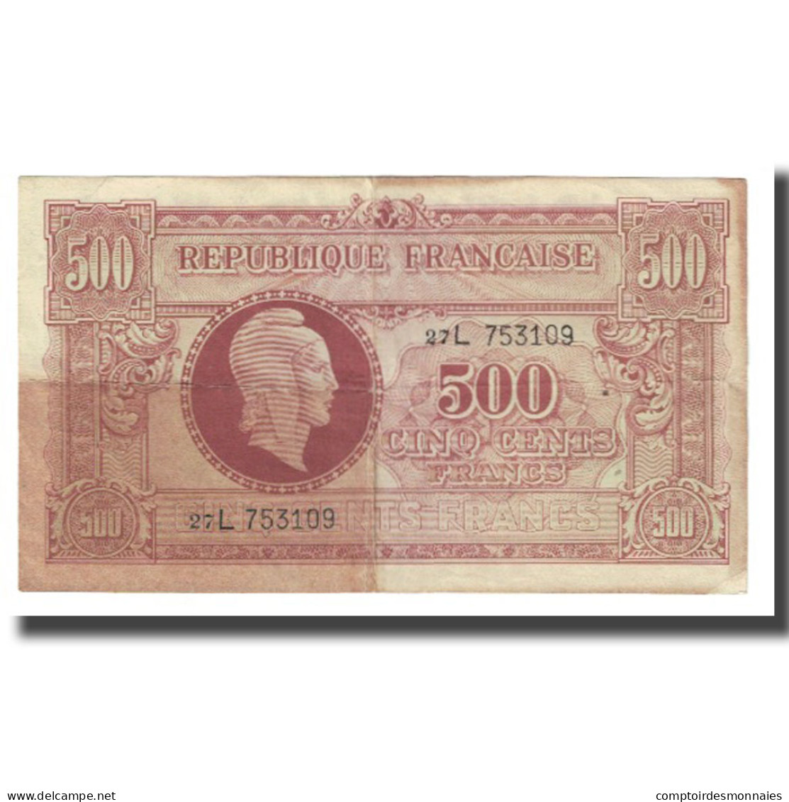 France, 500 Francs, Marianne, Undated (1945), TB, Fayette:VF 11.1, KM:106 - 1943-1945 Marianna