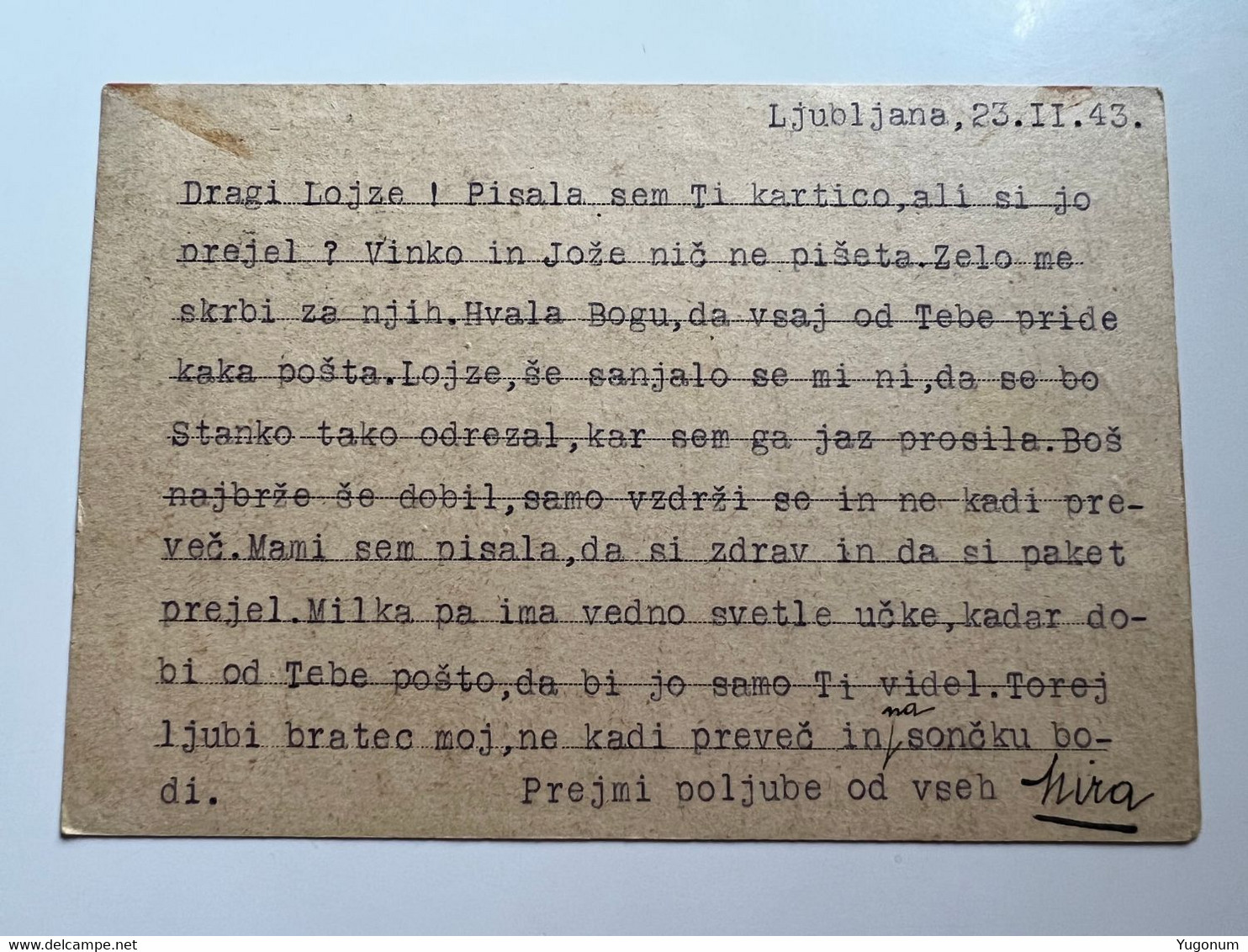 ITALY WWII 1943 Stationary Card Sent From LUBIANA To Concenetration Camp PADOVA (No 1889) - Lubiana