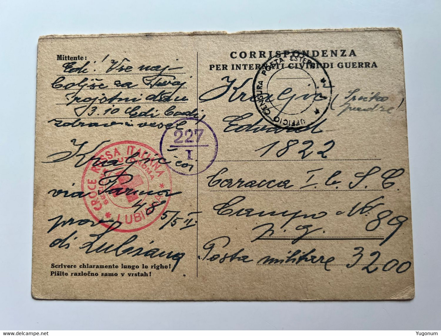 ITALY WWII 1943 Stationary With Stamp Red Cross LUBIANA -> Concenetration Camp No89, GONARS  (No 1891) - Lubiana