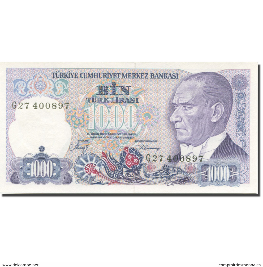 Billet, Turquie, 1000 Lira, 1988, Old Date : 14.01.1970 (1988)., KM:196, NEUF - Turquie