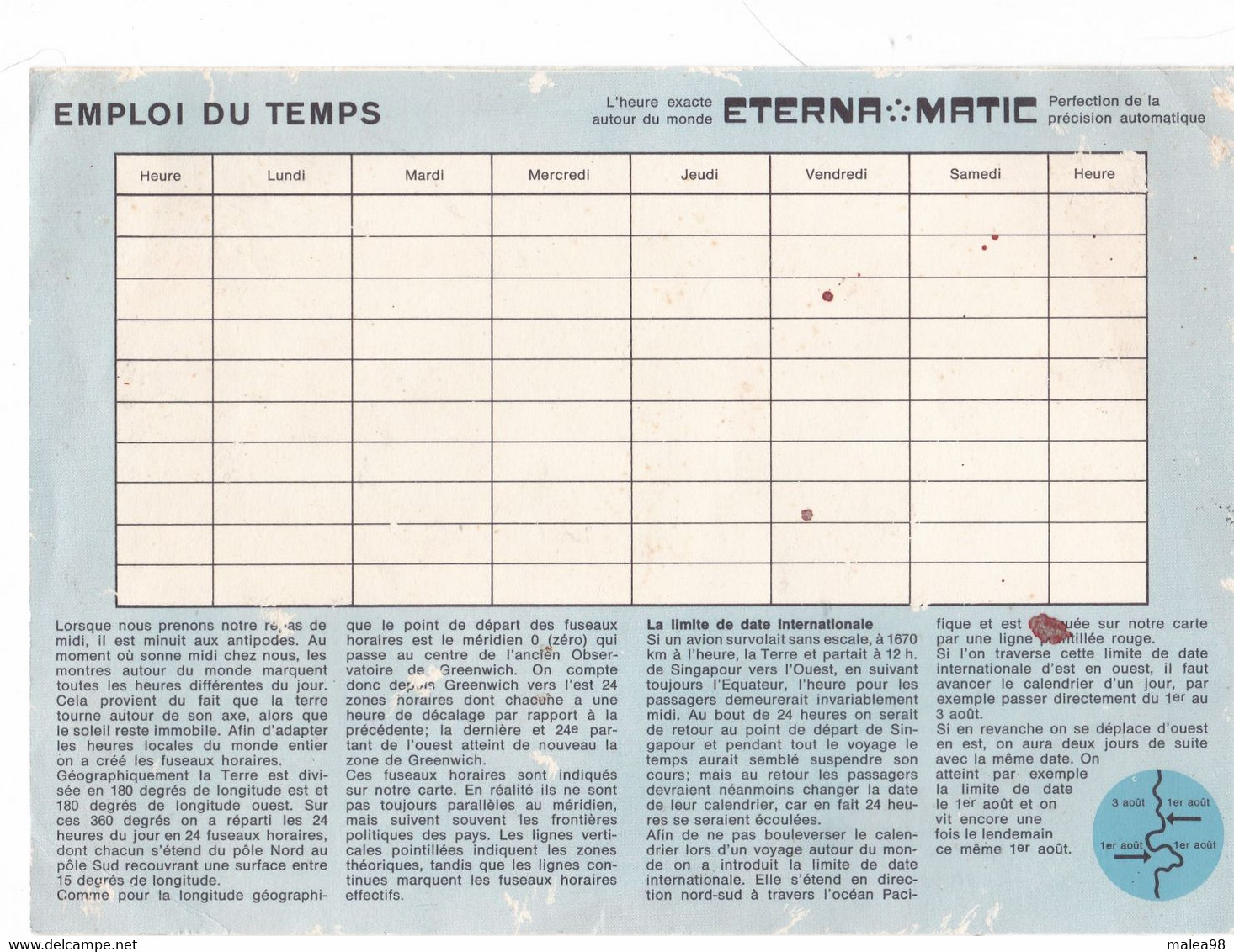 LES FUSEAUX  HORAIRES   PUBLICITE ,,HORLOGERIE  MULARD  STEFOY LA GRANDE 33 - Mundo