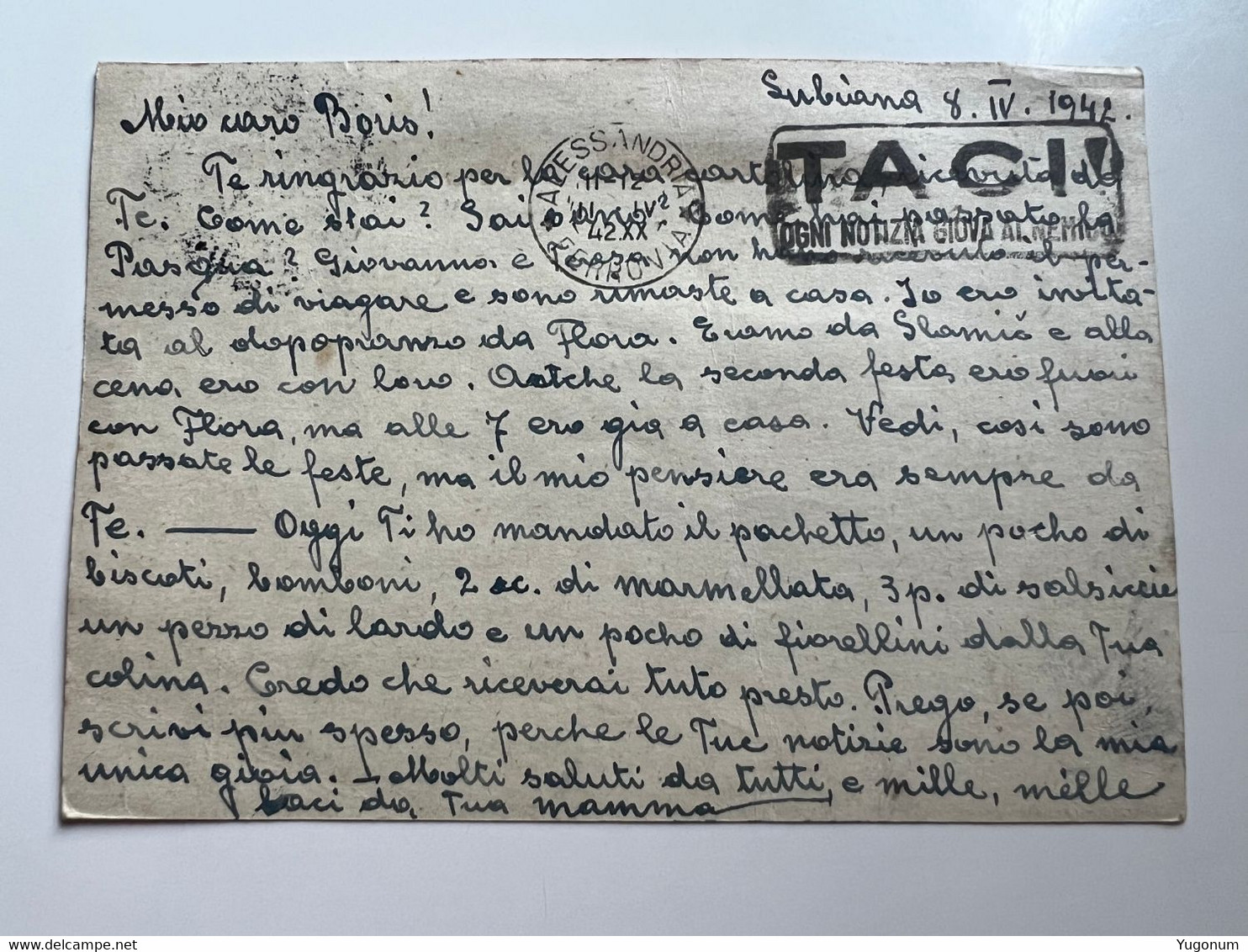 WWII ITALY Stationery Card 1942 Express TPO Venezia-Trieste -> ALESSANDRIA Casa Penale (No 1912) - Lubiana