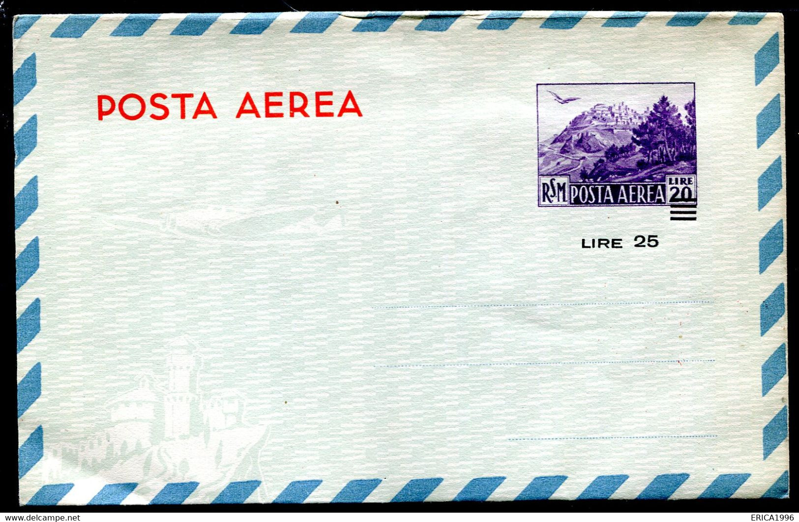 Z3512 SAN MARINO 1951 Aerogramma PROVVISORI Lire 25 Su 20 Viola (Filagrano A5), NUOVO, Con Sovrastampa Leggermente In Ba - Entiers Postaux