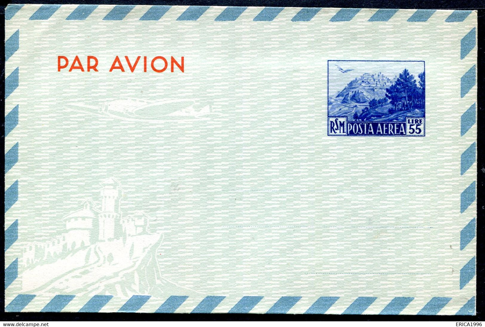 Z3514 SAN MARINO 1950 Aerogramma VEDUTA Monte Titano  Lire 55 Blu (Filagrano A2), NUOVO, Ottime Condizioni - Entiers Postaux