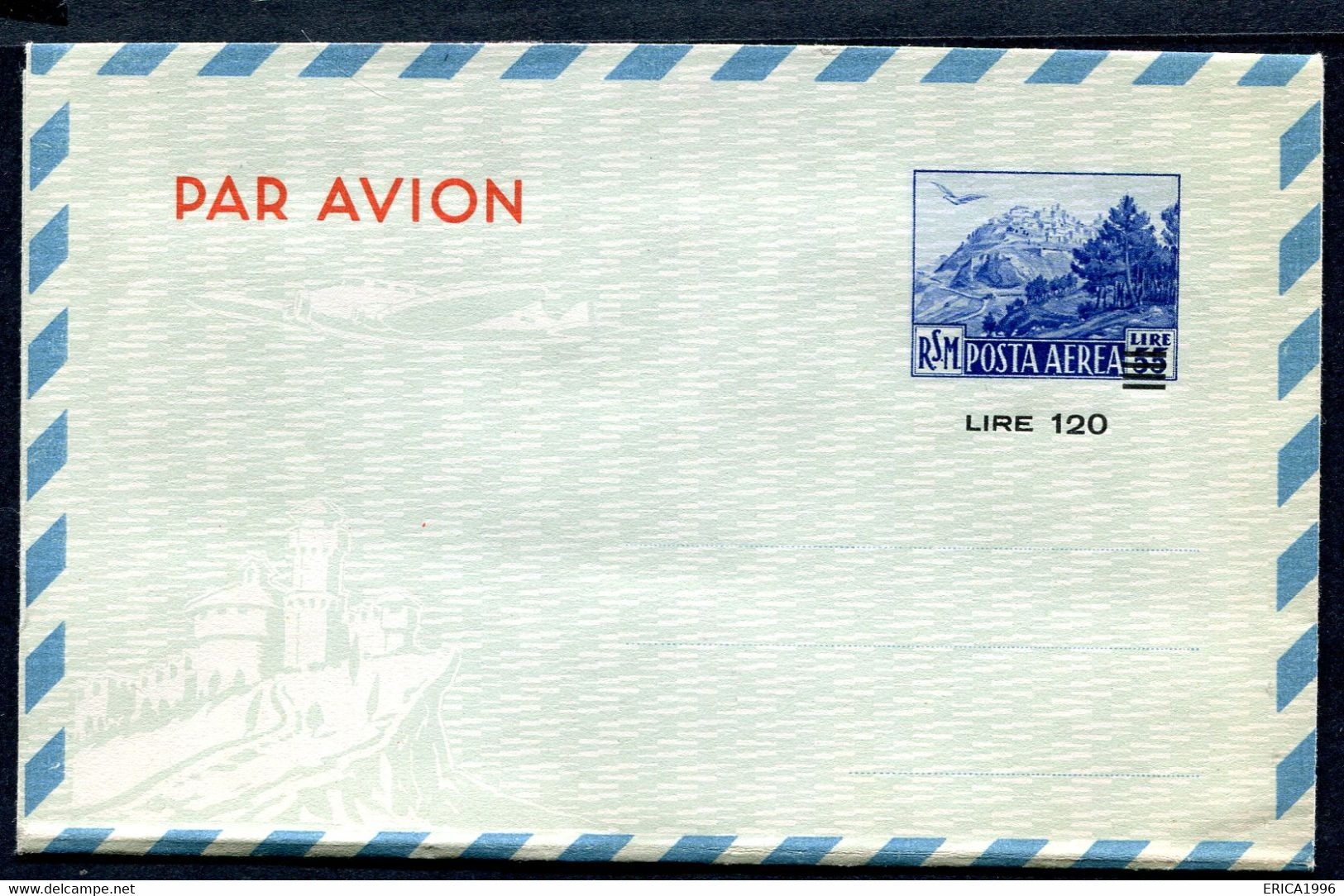 Z3516 SAN MARINO 1952 Aerogramma PROVVISORI Lire 120 Su 55 Blu (Filagrano A7), NUOVO, Ottime Condizioni - Interi Postali