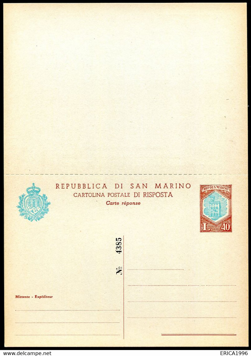 Z3525 SAN MARINO 1966 Cartolina Postale DEFINITIVA Lire 40 + 40 Celeste E Bruno, Stampa Confusa (Filagrano C38), NUOVA, - Entiers Postaux