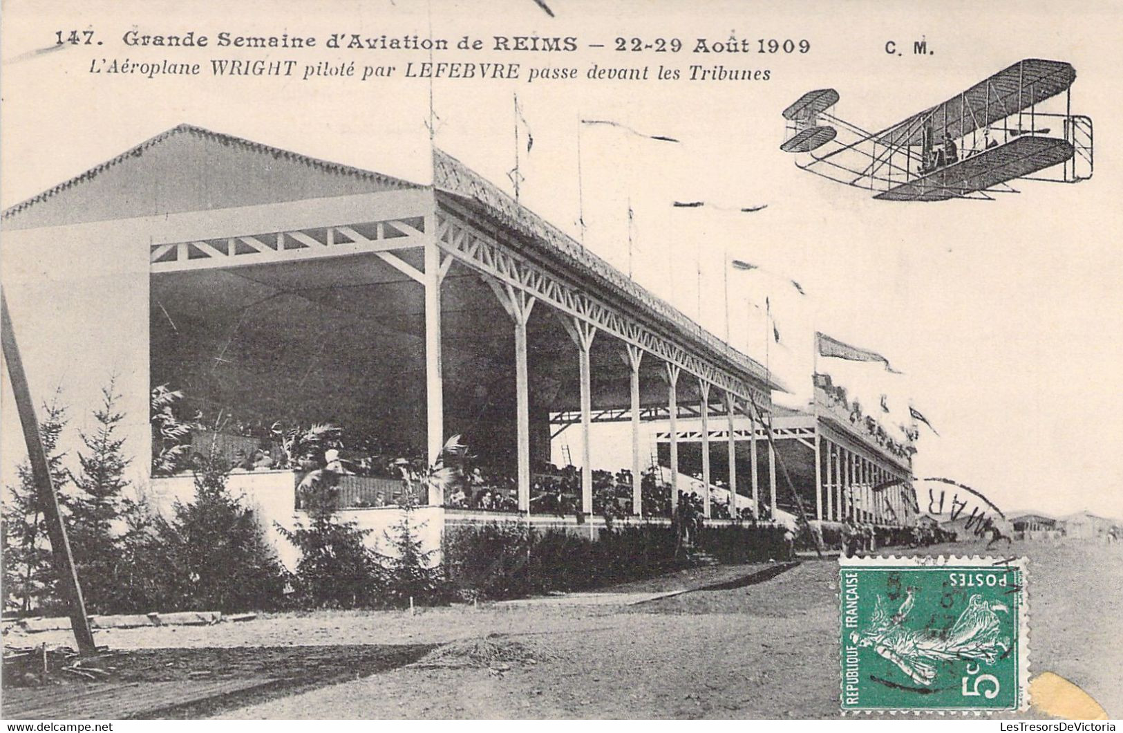 CPA - AVIATION - Grande Semaine D'Aviation De REIMS Août 1909 - 147 - Aéroplane Wright Piloté Par LEFEBVRE - Riunioni