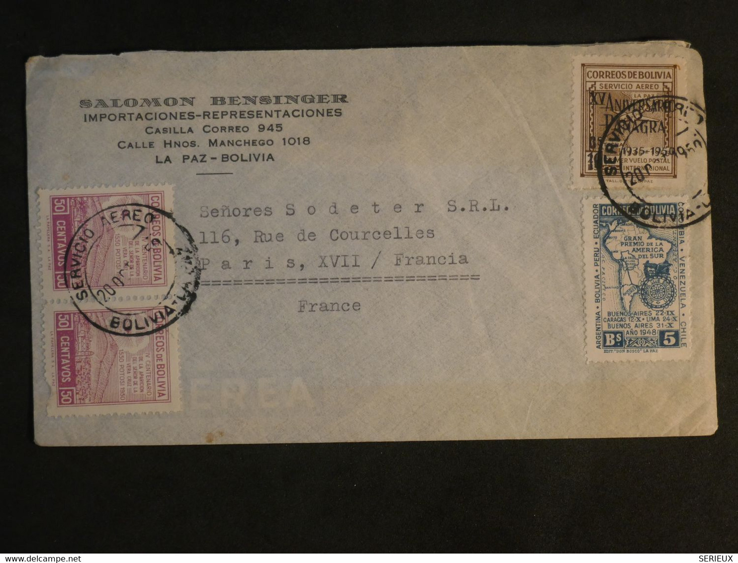 BM1 BOLIVIE  BELLE LETTRE PRIVEE  LA PAZ A PARIS FRANCIA ++AFFRANC. INTERESSANT++ - Storia Postale