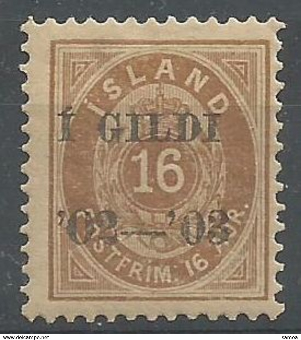 Islande 1902 28 * 16 Aur Bistre Surcharge 1 Gildi - Unused Stamps