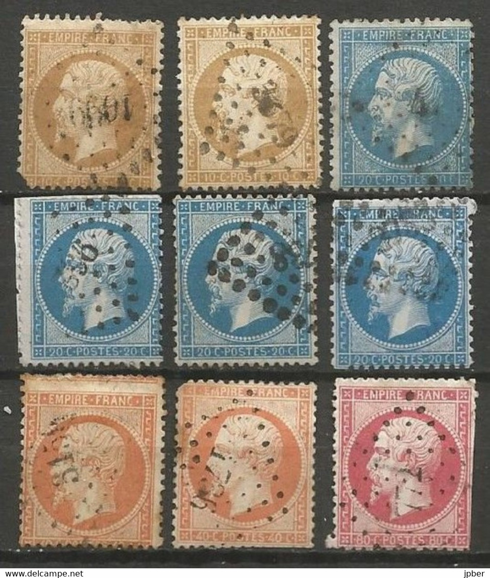 France - Type Napoleon III - N°21-22-23-24 - 9 Timbres Avec Obl. PC à Identifier - 1862 Napoleone III