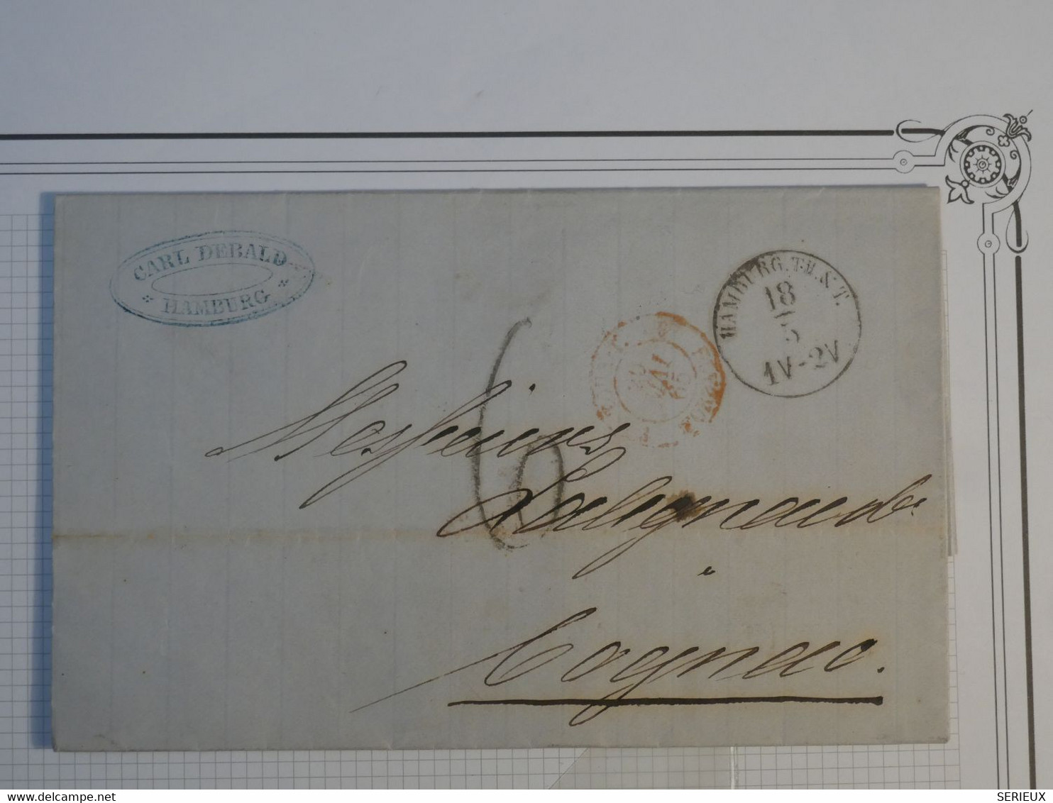 BM1 GERMANY   BELLE LETTRE  1865  HAMBURG A COGNAC    FRANCE   +AFFRANC. INTERESSANT++ - Hamburg