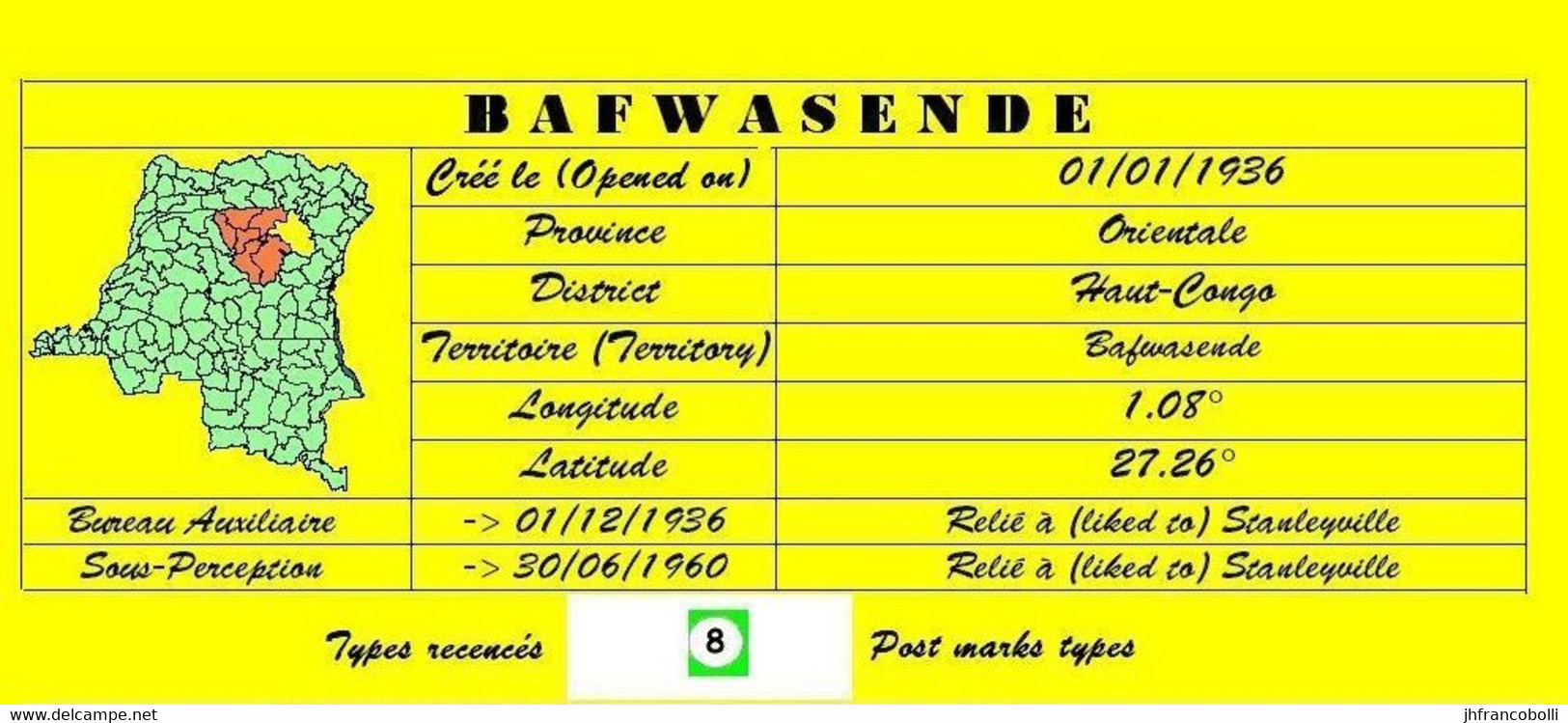 (°) BAFWASENDE BELGIAN CONGO  CANCEL STUDY [4] COB 237+280+283+288+332 X 5 STAMPS SELECTION 1942/1955 PERIOD - Plaatfouten En Curiosa