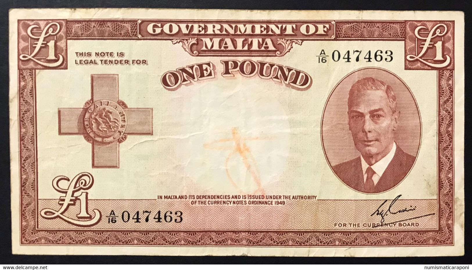 Malta 1 Pound 1949 ( 1951 ) King George VI° Km#22 Bel B Scritta Centrale Leggera  LOTTO 1548 - Malta