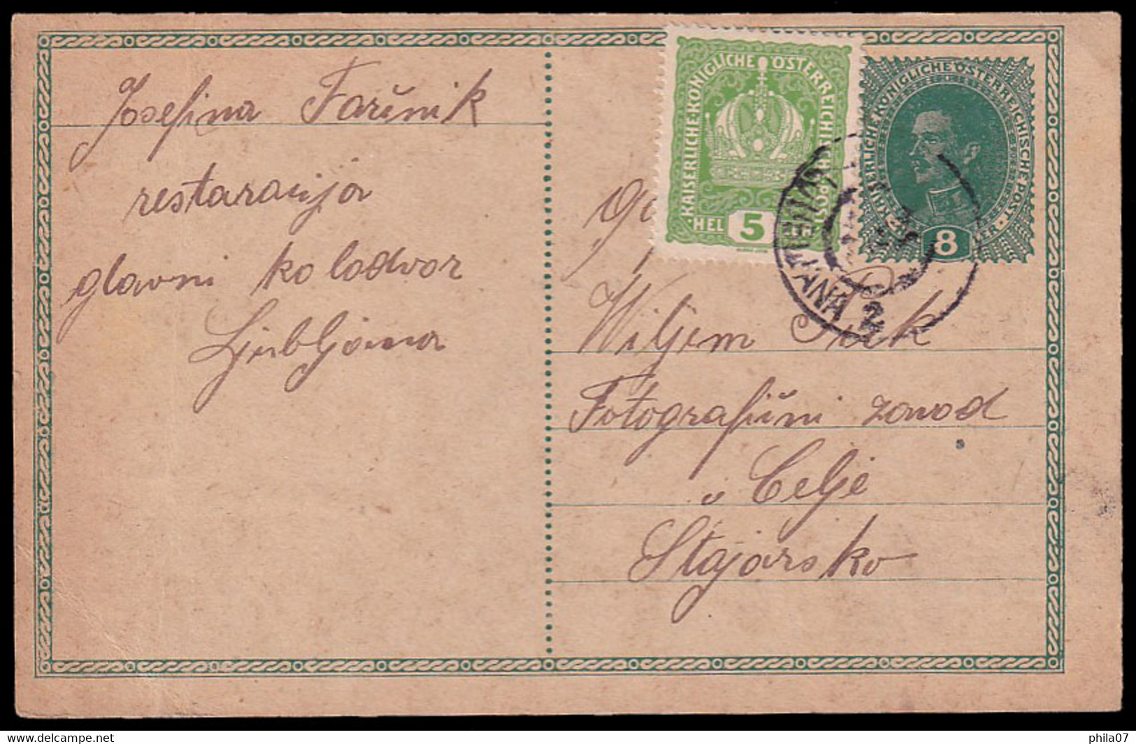 SLOVENIA - Austrian Stationery Upfranked With Austrian Stamp And Sent From Ljubljana To Celje 20.02. 1919 / 2 Scans - Slovénie