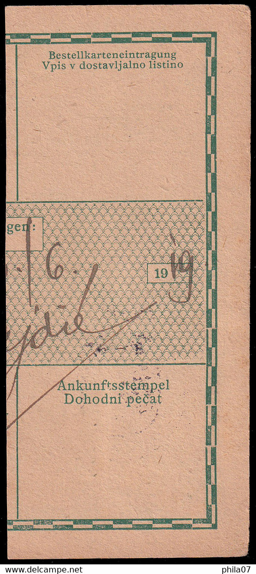 SLOVENIA - Fragment Of Parcel Card With Mixed Franking And With Cancel Ljubljana 04.06. 1919. / 2 Scans - Slovenia