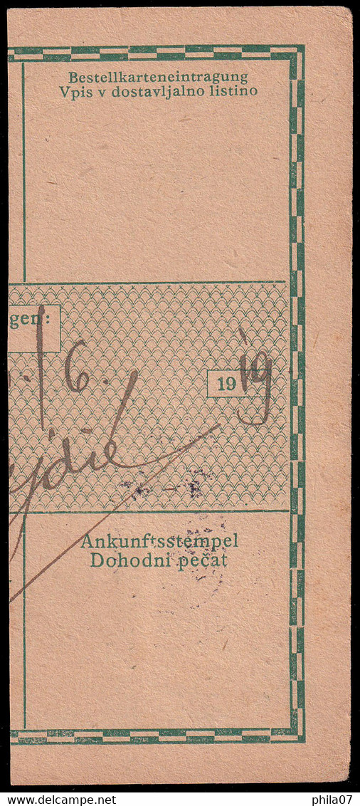 SLOVENIA - Fragment Of Parcel Card With Mixed Franking And With Cancel Ljubljana 04.06. 1919. / 2 Scans - Slovénie