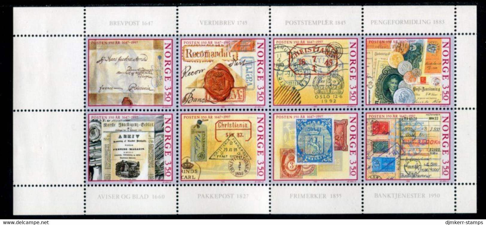 NORWAY 1995 Anniversary Of Norwegian Post  Booklet Pane MNH / **.   Michel 1189-96 - Unused Stamps