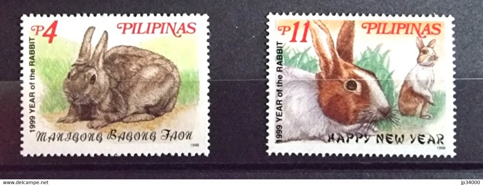 PHILIPPINES-PILIPINAS Lapins, Lapin, Rabbit, Conejo. Année Du Lapin 1999 2 Valeurs Dentelé. ** Neuf Sans Charnière - Hasen
