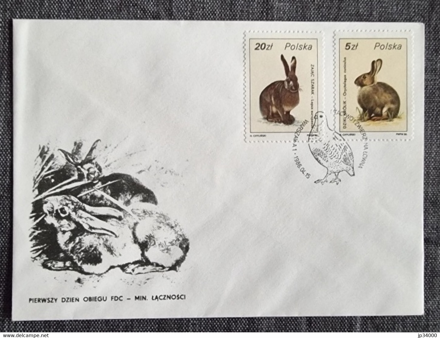 POLOGNE Lapins, Lapin, Rabbit, Conejo. Yvert N° 2828/29 FDC, Premier Jour 1986 - Rabbits