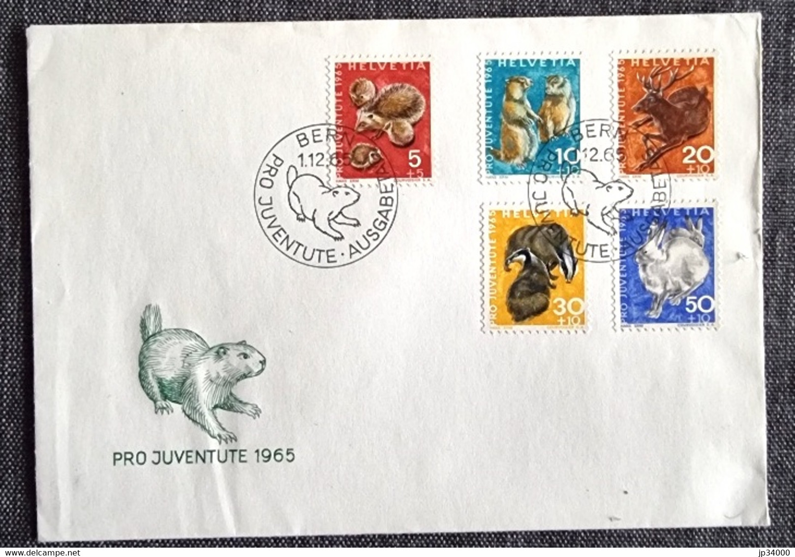 SUISSE Lapins, Lapin, Rabbit, Conejo. Pro Juventute 1965 Fdc, Premier Jour . Yvert 759/63 - Lapins