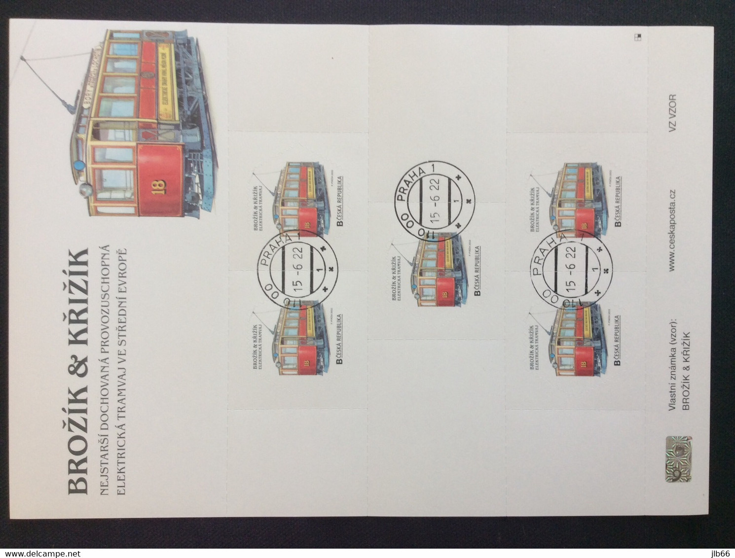 Yvert 1018 Oblitéré CZ 2022 Feuillet De 5 Tp Tramway Brozik Et Krizik (1896) Tram 18 Toujours En Service à Prague - Gebraucht