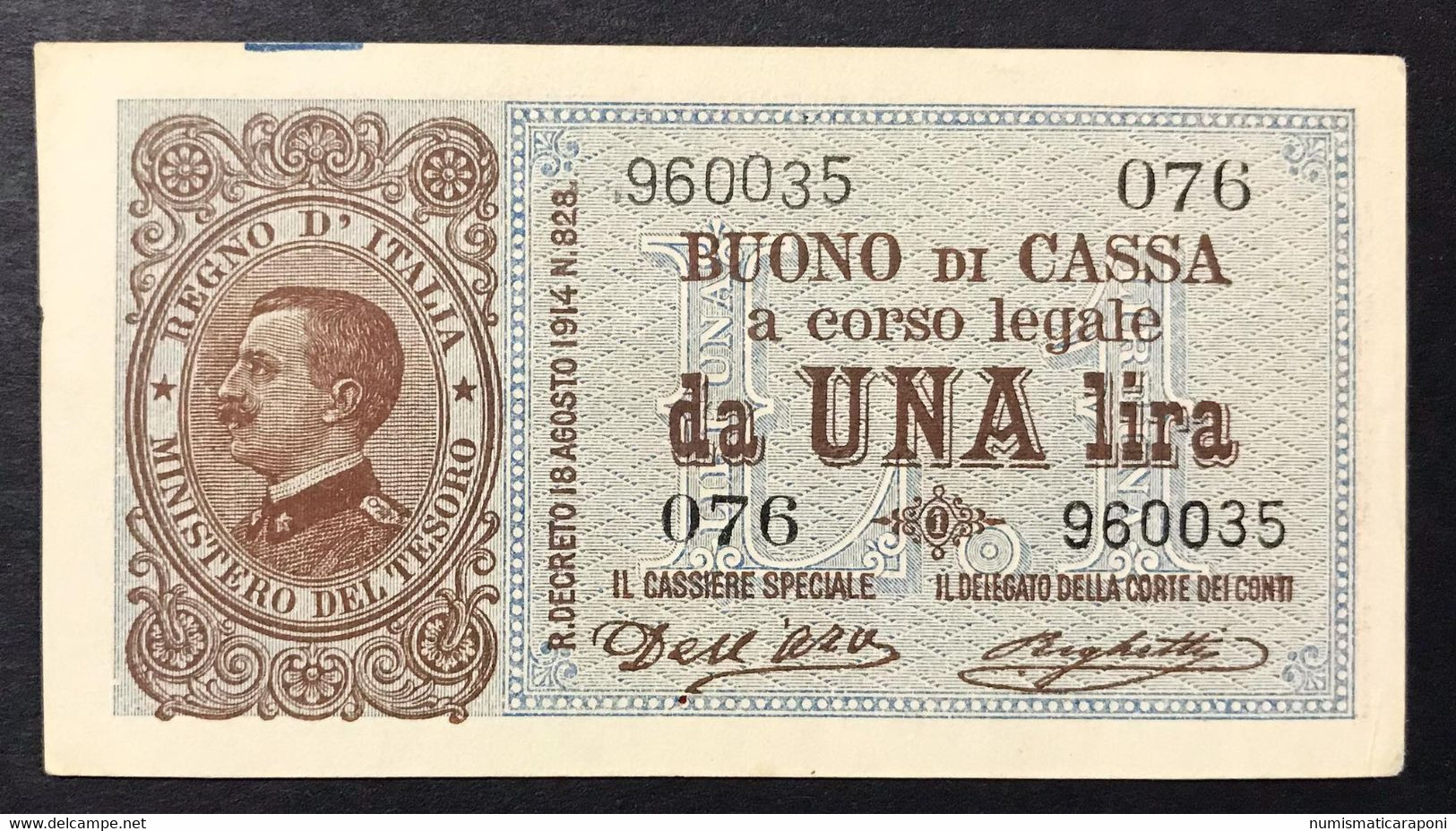 1 LIRA VITTORIO EMANUELE III° 21 09 1914 SPL+ OTTIMO E INTERESSANTE BIGLIETTO  LOTTO 1897 - Italië – 1 Lira