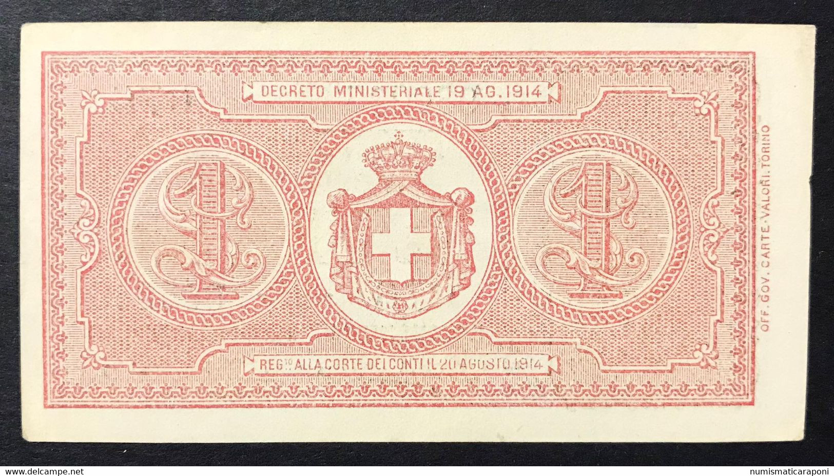 1 LIRA VITTORIO EMANUELE III° 21 09 1914 SPL+ OTTIMO E INTERESSANTE BIGLIETTO  LOTTO 1897 - Italië – 1 Lira