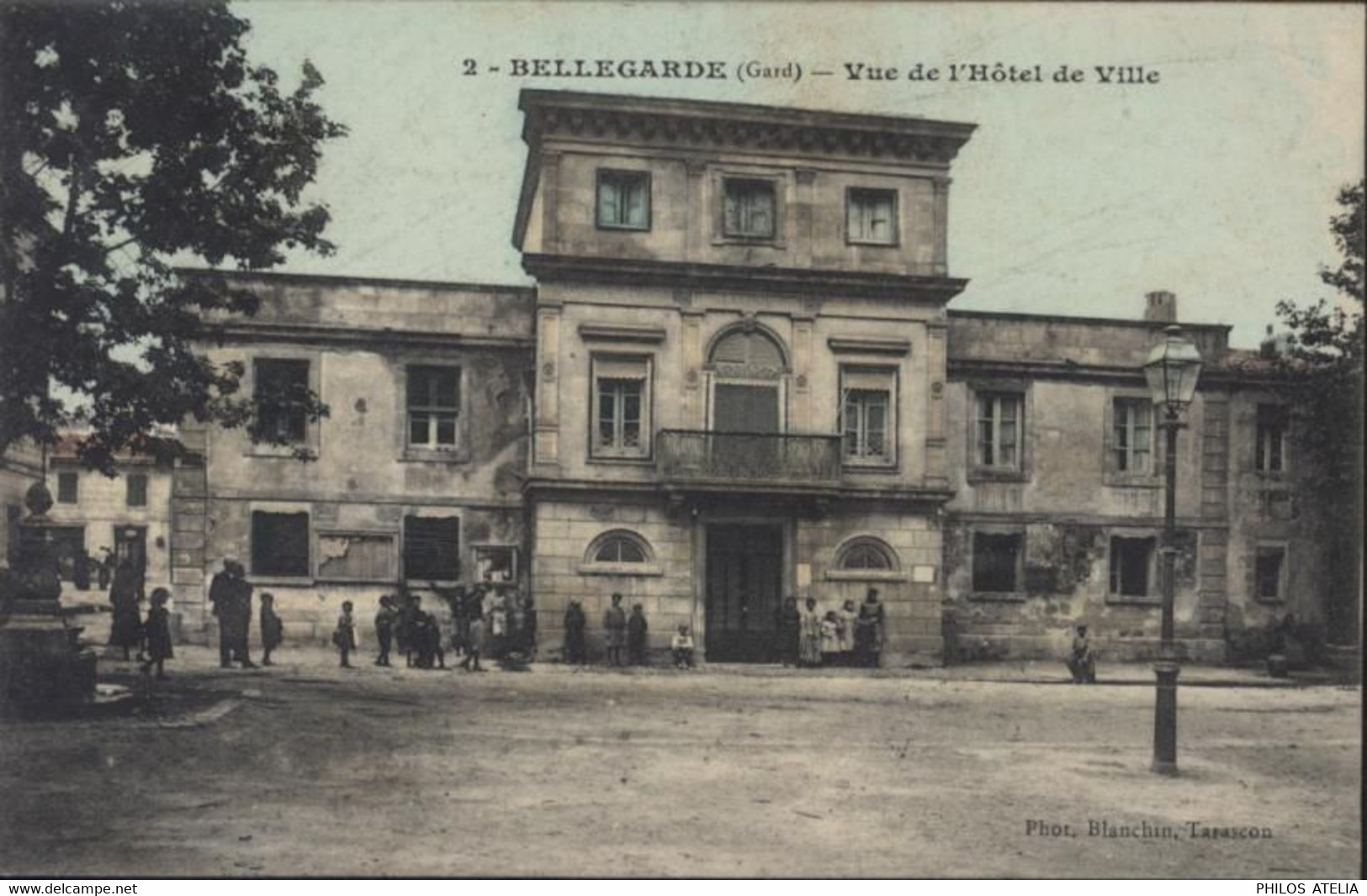 CPA CP Gard Bellegarde Vue De L'hôtel De Ville Phot Blanchin Tarascon YT 138 CAD Nimes 28 7 1909 - Bellegarde