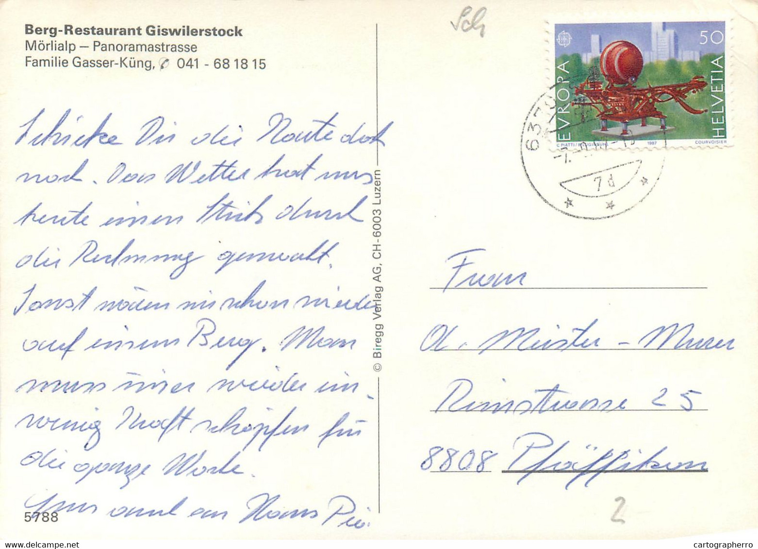 Postcard Switzerland Berg- Restaurant Giswilerstock 1987 - Wiler Bei Utzenstorf