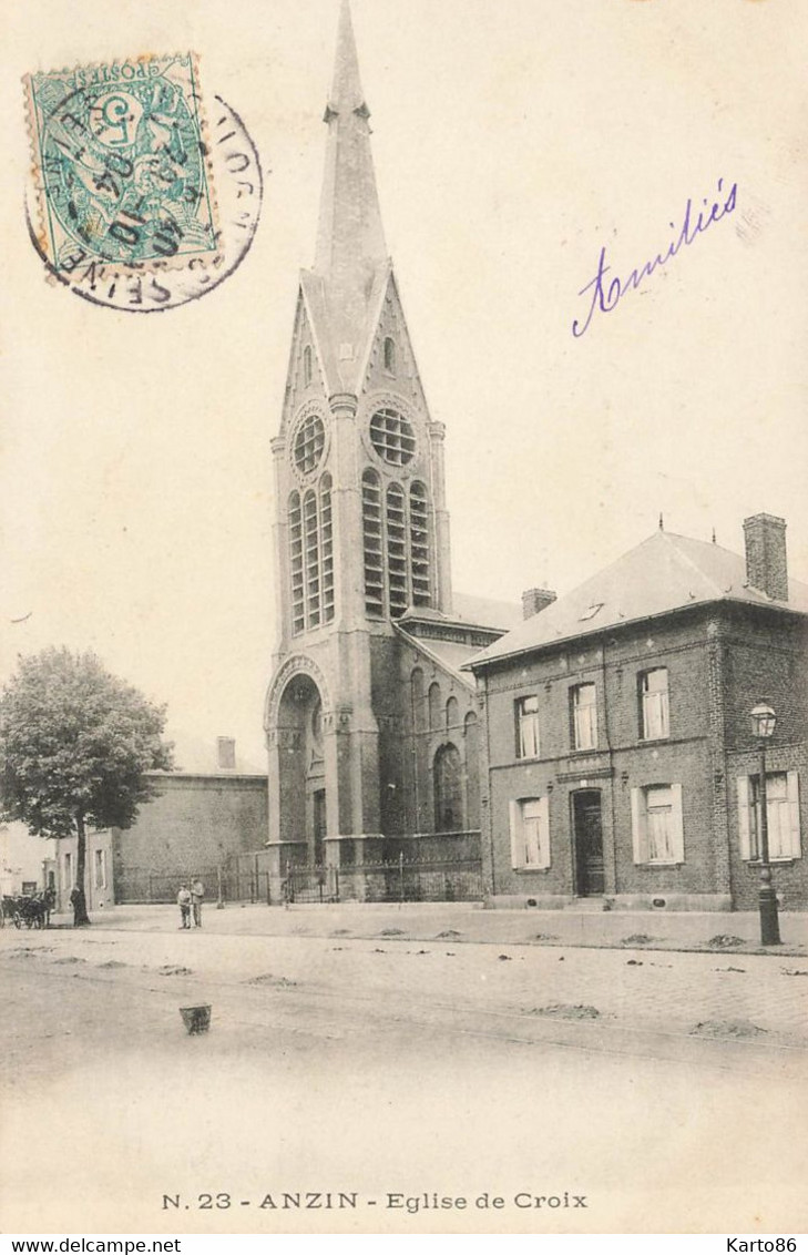 Anzin * Rue Et église De Croix * Villageois - Anzin