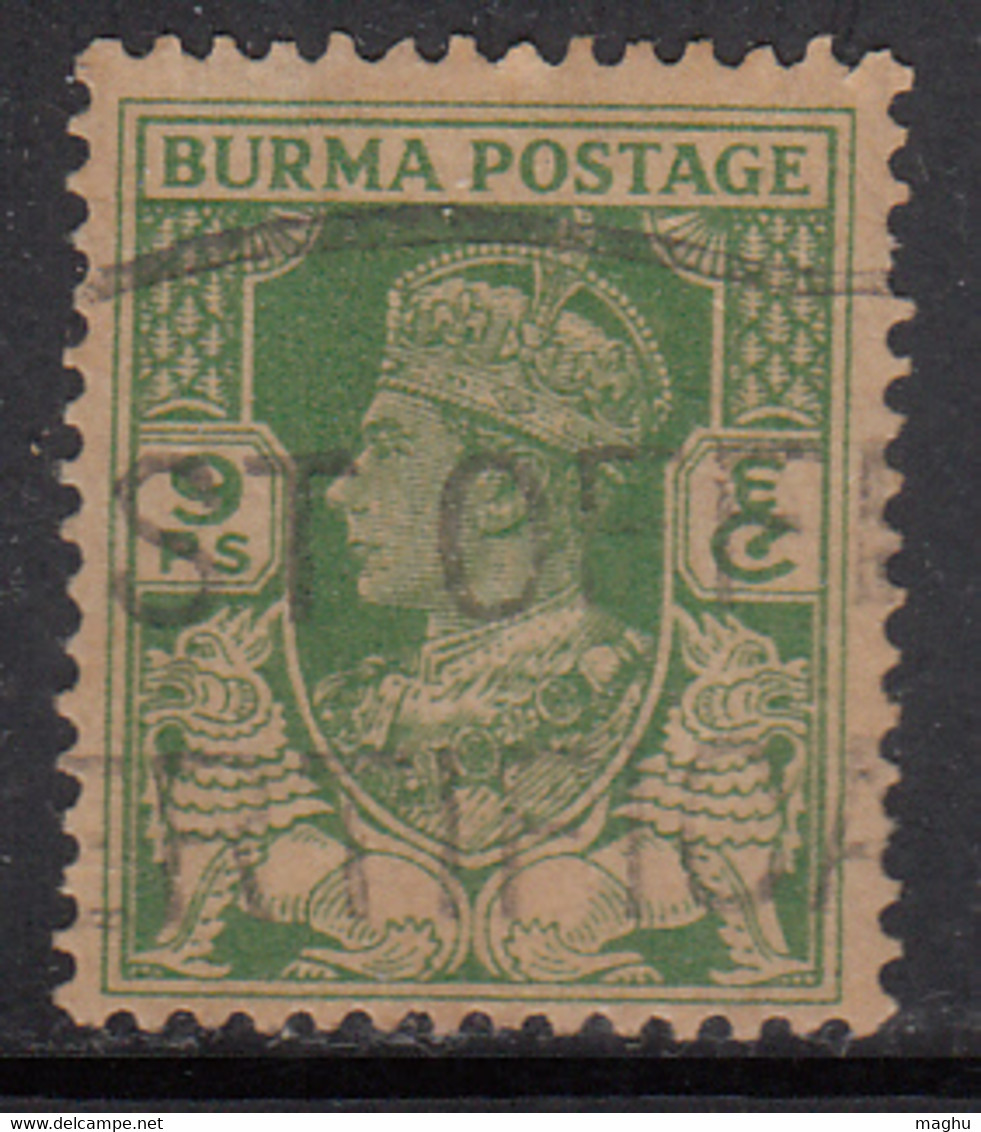 9ps Yellow Green, Used Burma 1938 - 1940, KGVI And Chinthes (Lion), SG21 - Bahrain (...-1965)