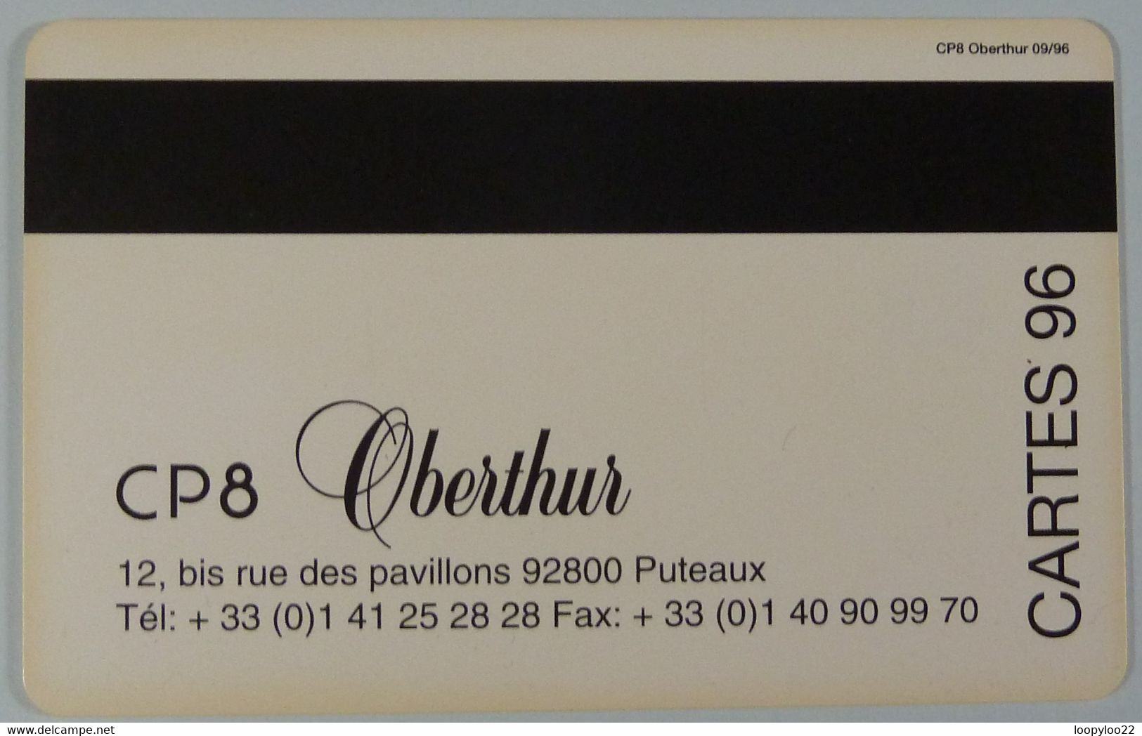 FRANCE - Chip - CP8 - Oberthur - Cartes 96 - Ad Uso Interno