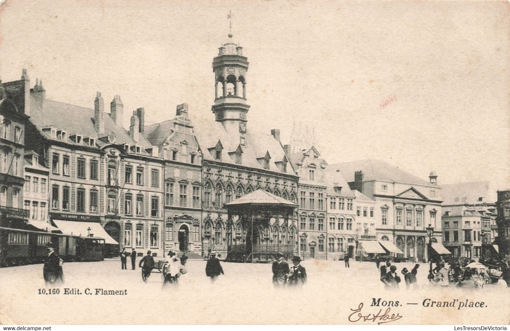 CPA - Belgique - Mons - Grand Place - Edit. C. Flament - Oblitéré Mons Station 1904 - Animé - Kiosque - Bayard Belge - Mons