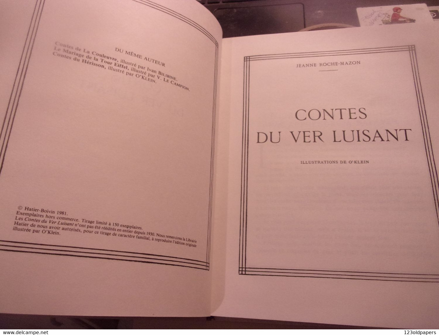 JEANNE ROCHE MAZON CONTES D VERS LUISANT  ILLUSTREE PAR O KLEIN EDITE 150 EXEMPLAIRES - Non Classés