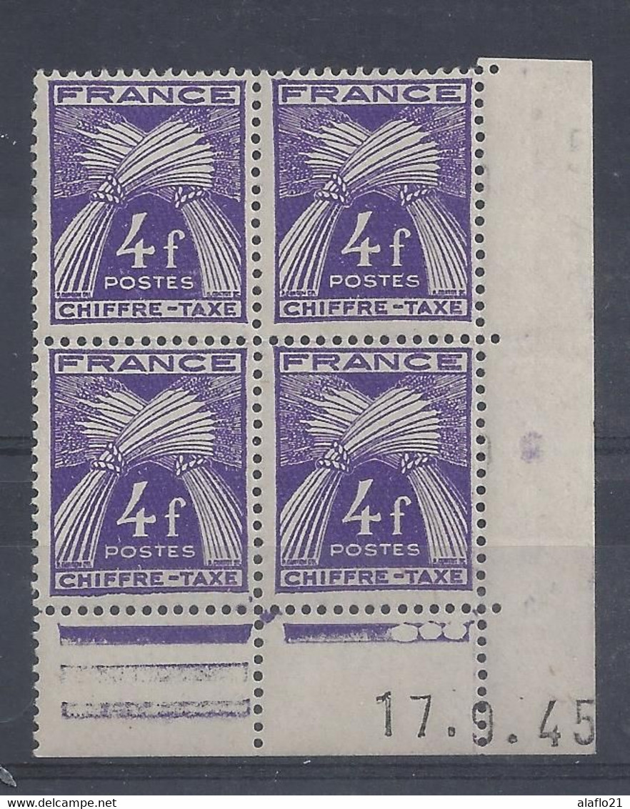 TAXE N° 74 - BLOC De 4 COIN DATE - NEUF SANS CHARNIERE - 17/9/45 - Postage Due