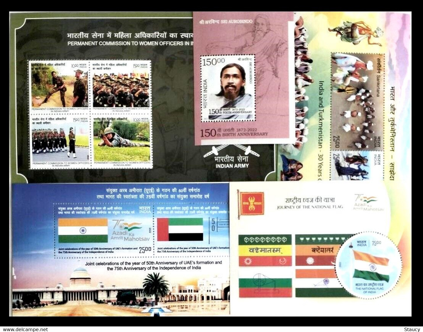 India 2022 Complete Year Collection Of 10 Stamps 29 Block Of 4's + 5 Miniature Sheets MS,Set / Year Pack MNH As Per Scan - Lots & Serien