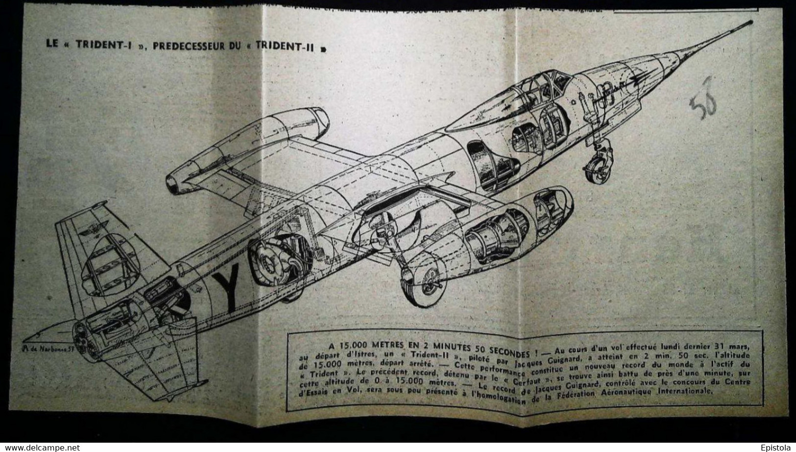 ► (1958) Plan Aviation - AVION De Chasse  TRIDENT - 13 X 26 Cm - Macchine