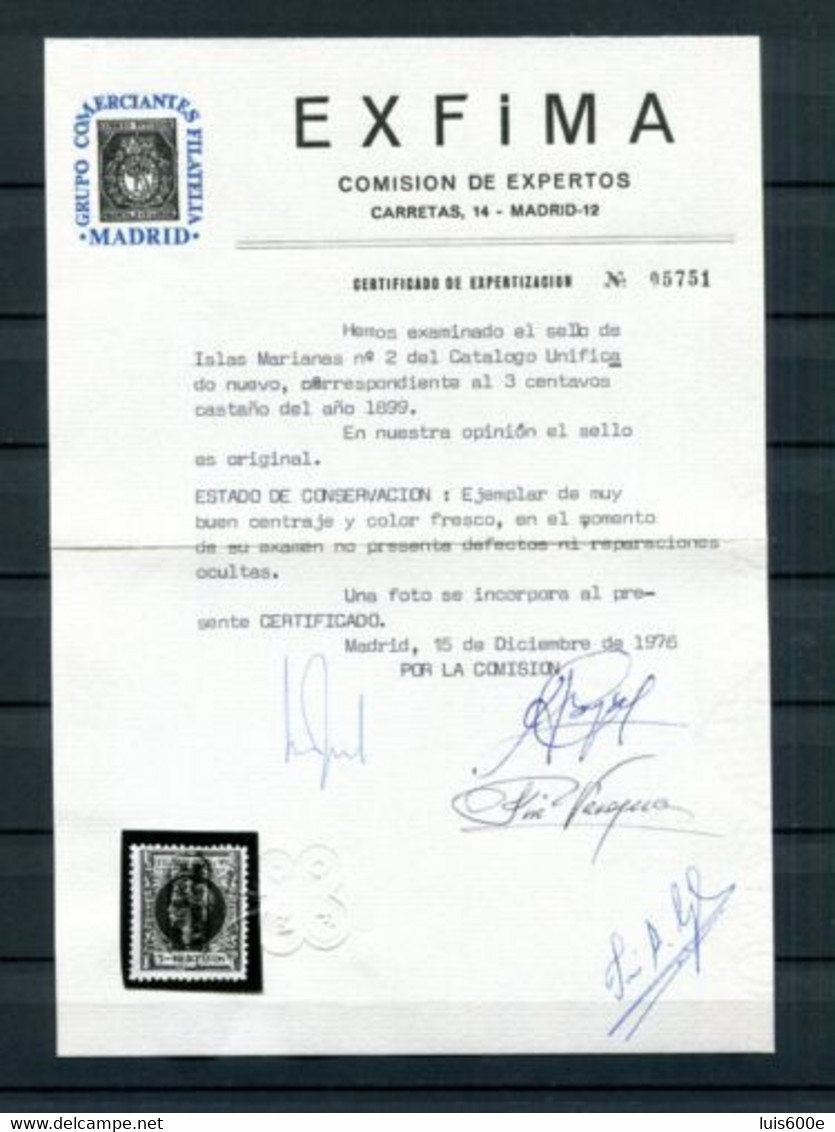 1899.ISLAS MARIANAS.EDIFIL 2*.NUEVO CON FIJASELLOS(MH).CERTIFICADO EXFIMA.BUEN CENTRAJE - Mariannes