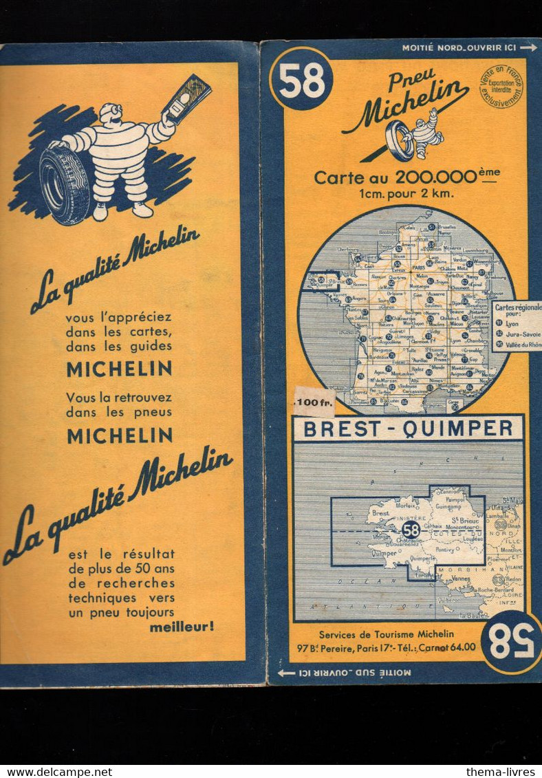 Carte Michelin    N°58 Brest-Quimper  1951  (M4941) - Cartes Routières