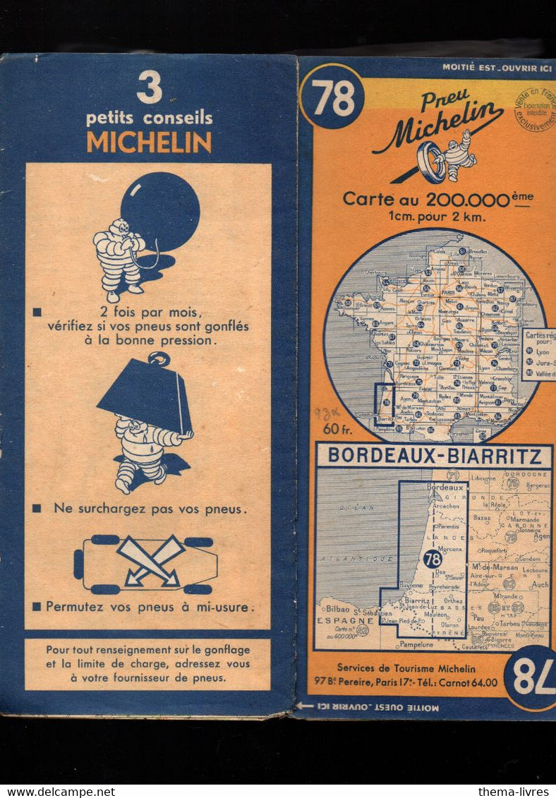 Carte Michelin    N°78 Bordeaux-Biarritz (1949/2)  (M4942) - Cartes Routières