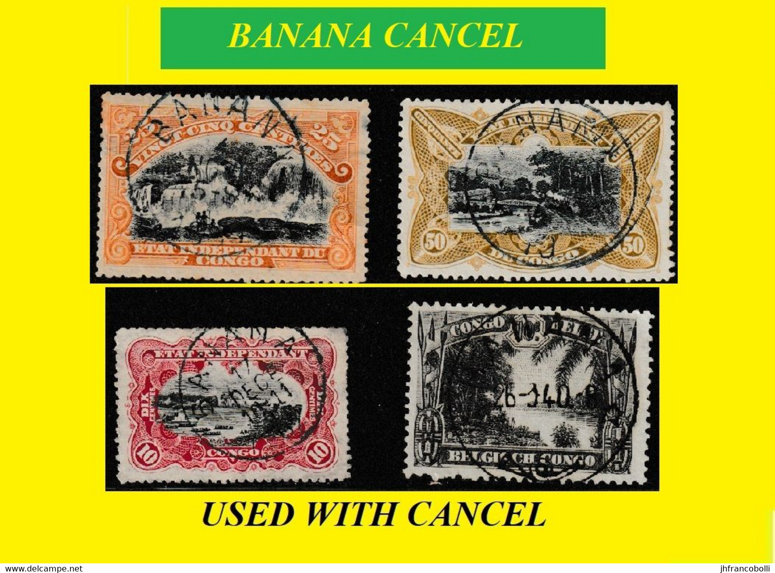 1894+1931 (°) BANANA BELGIAN CONGO  CANCEL STUDY [2] EIC 005+019 COB  067+168 LANDSCAPES SELECTION X 4 ROUND CANCELS - Plaatfouten En Curiosa