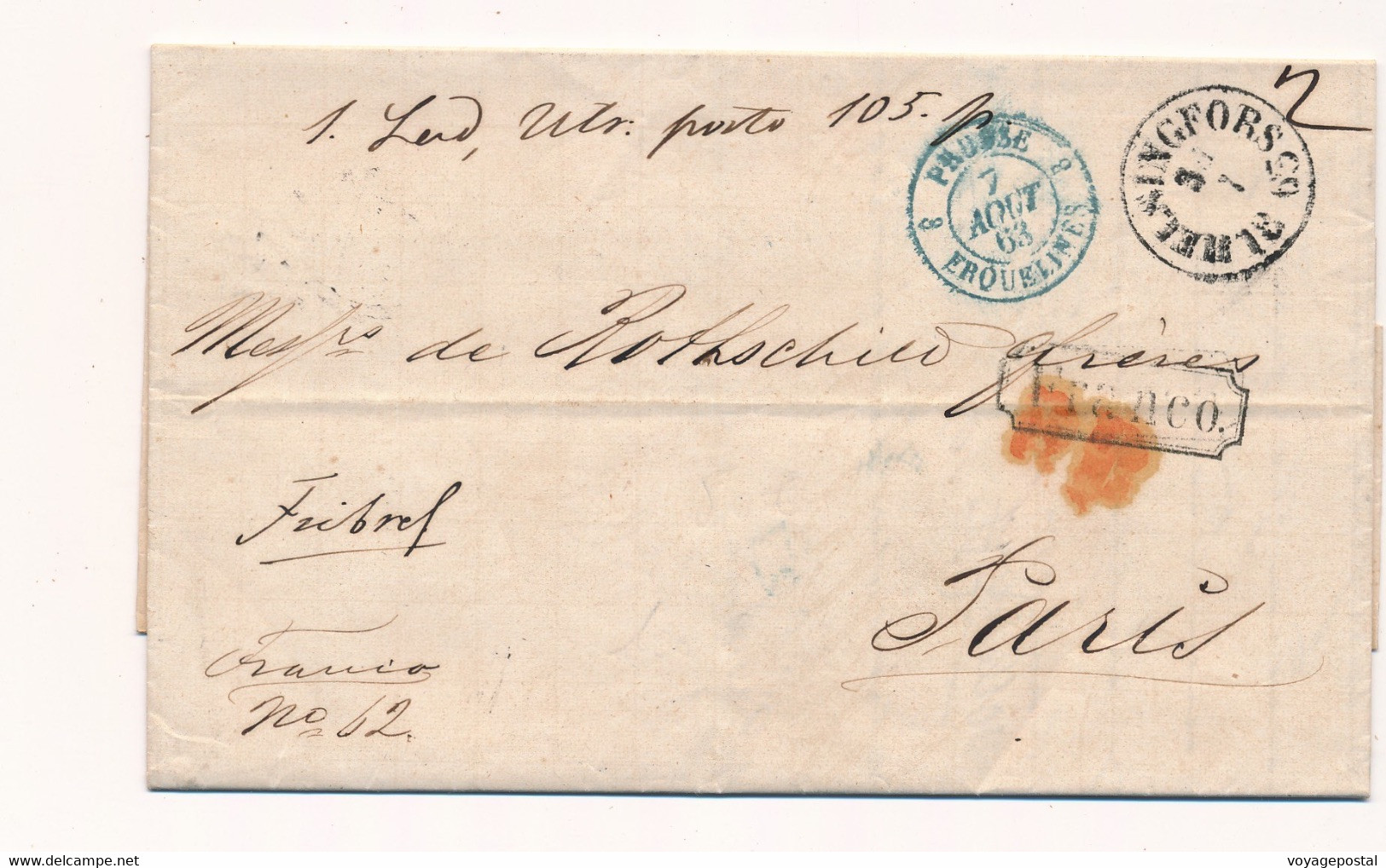 LETTRE HELSINGFORS FINLANDE RUSSIE FRANCO PARIS ROTHSCHILD COVER FINLAND RUSSIA - Brieven En Documenten