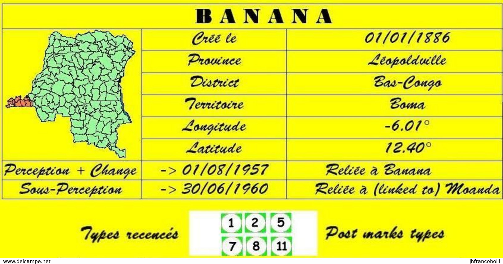 1910/1958 (°) BANANA BELGIAN CONGO  CANCEL STUDY [5] COB 054+019+110+067+168 VARIA SELECTION X 5 ROUND CANCELS - Plaatfouten En Curiosa