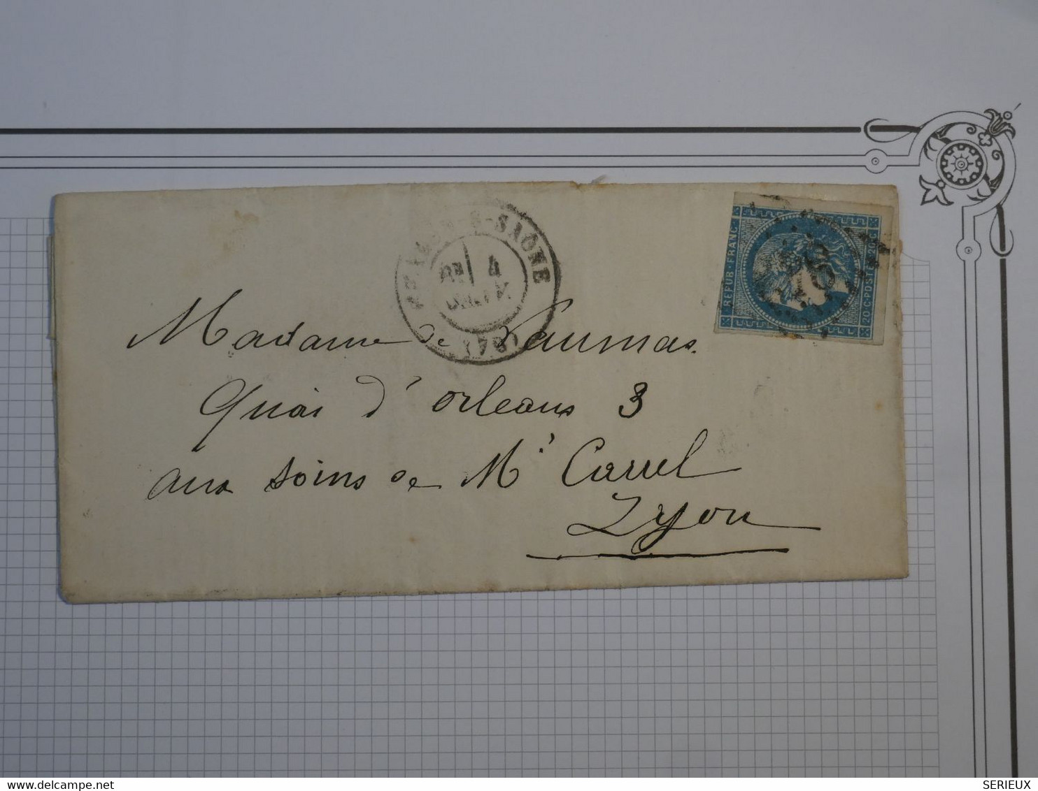 BM2 FRANCE BELLE  LETTRE 1860  A LYON +EMISSION DE BORDEAUX 20C  +AFFRANCH. INTERESSANT+++ - 1870 Emission De Bordeaux