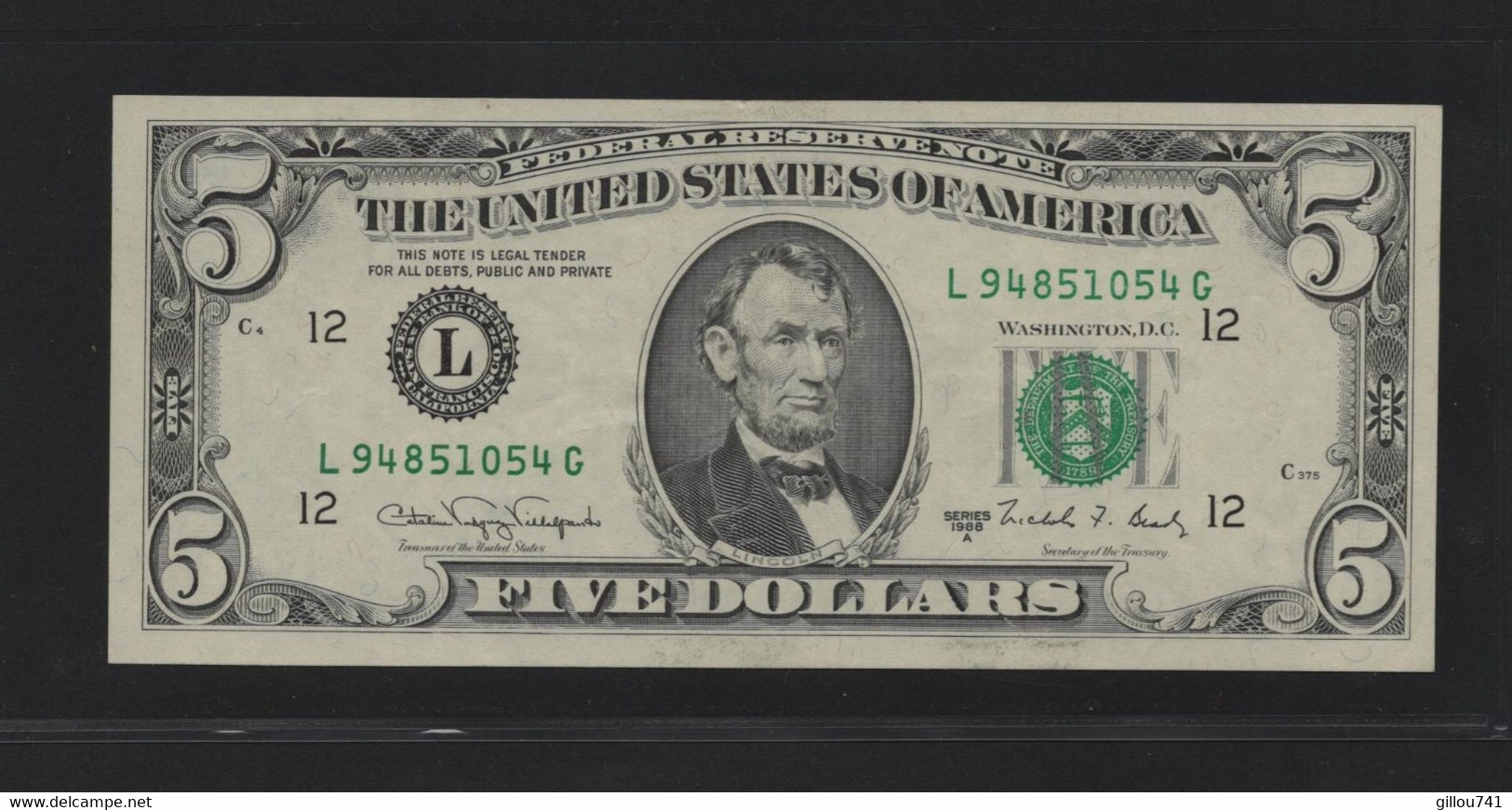 Etats Unis D'Amérique, 5 Dollars, 1988 Federal Reserve Notes - Small Size 1988 Series - Billetes De La Reserva Federal (1928-...)